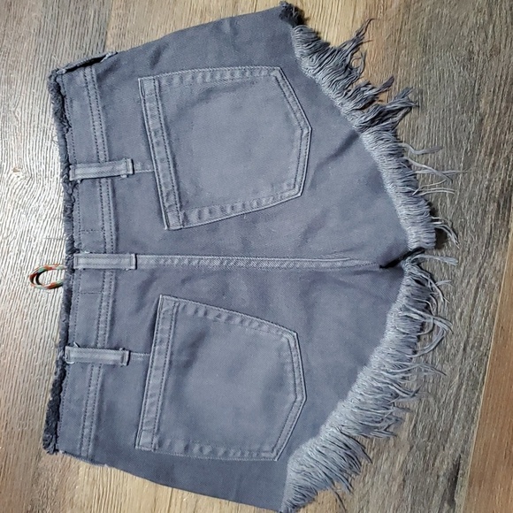 We the free by free people fringe cutoff denim grey lace up shorts distressed - Picture 6 of 6